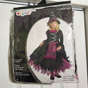 Fairytale Witch Costume Girls 4-6x Pretty Pink Dress Hat Halloween Disguise NEW